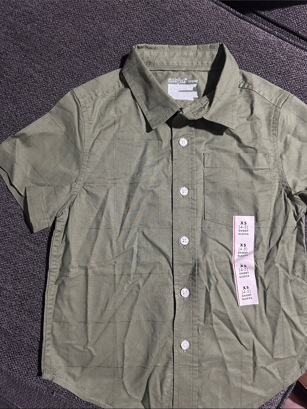 Cat & Jack Olive Green Short-Sleeve Button-Down Shirt